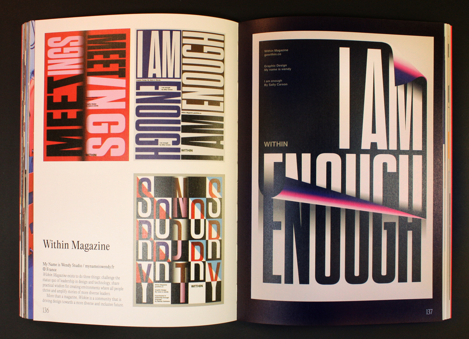 Spread from the ‘Condensed’ chapter of the book, picturing Within Magazine designed by My Name is Wendy Studio.